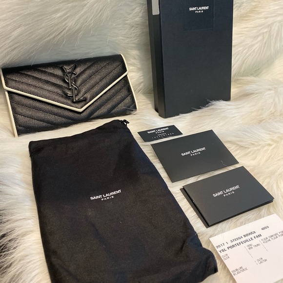 YSL SAINT LAURENT MONOGRAM WALLET IN BLACK & WHITE - Picture 1 of 3